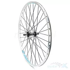 Vorderrad, 26" Fahrradrad, Silberne Felge AG motors, Schwarze Nabe JY-753, Verzinkte Speichen
