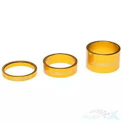 Lenker-Distanzscheiben, Fahrrad, Stärke 5 / 10 / 20 mm, Durchmesser 1 1/8, Aluminium, gold, 3er-Set