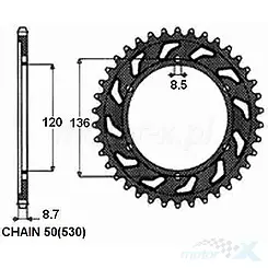 Hinteres Kettenrad SUNSTAR STAHL  SUNR1-5505  44 Zähne