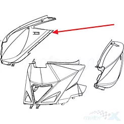 Rechte obere hintere Abdeckung, mit Aufkleber, weiß W9, Keeway Fact 65602B59020Z
