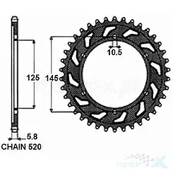 Hinterradkettenrad SUNSTAR STAHL  SUNR1-3541  45 Zähne