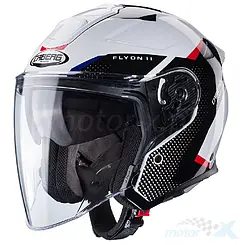 Offener Motorradhelm, weiß-schwarz-rot-blau, Caberg Flyon II Boss