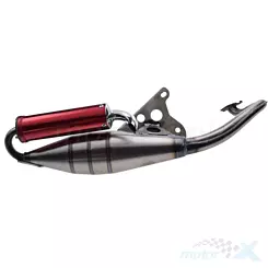 Entdrosselter Auspuff, Tuning, rote Endkappe, Yamaha Jog 3Kj, Minarelli horizontal AC