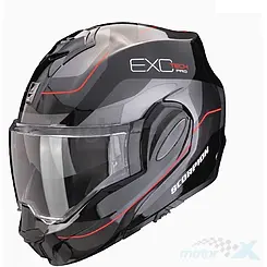 Motorrad-Klapphelm, Schwarz-Silber-Rot, Scorpion EXO-TECH Pro Commuta