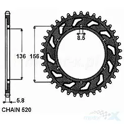 Hinteres Kettenrad SUNSTAR STAHL SUNR1-3631 43 Zähne