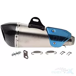 Universal Auspuff, Tuning, Stahl, Farbe Silber + Carbon, 38-51mm, WM Motor